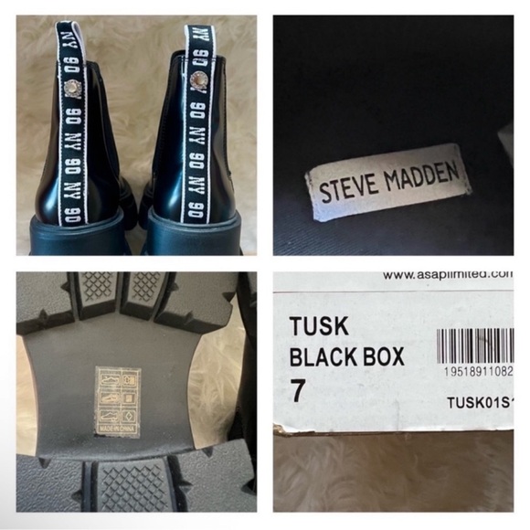 New! Steve Madden “Tusk” Black Chunky Lug Sole Chelsea Boots - Picture 14 of 14